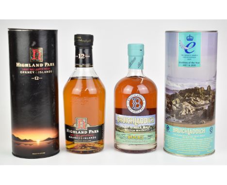 Two bottles of whisky comprising Highland Park Orkney Islands Single Malt Scotch Whisky aged 12 years, 70cl, 40% vol, and Bru