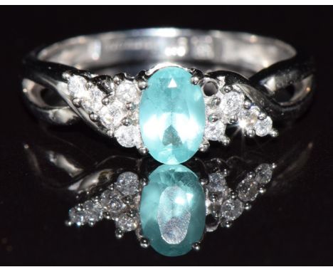 A 9ct white gold ring set with paste and diamonds, 1.5g, size J