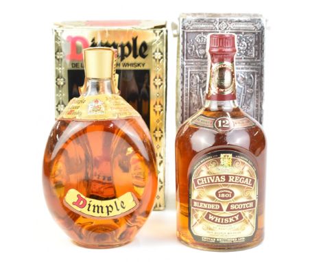 John Haig Dimple whisky 26⅔ fl oz, 70% proof and a&nbsp;Chivas Regal Scotch whisky probably 75cl, both with boxes