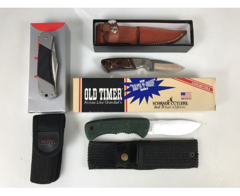A Schrade Cutlery "Old Timer" sporting knife, a Kershaw "Wildcat Ridge" folding knife and a Winchester P-127 sporting knife, 