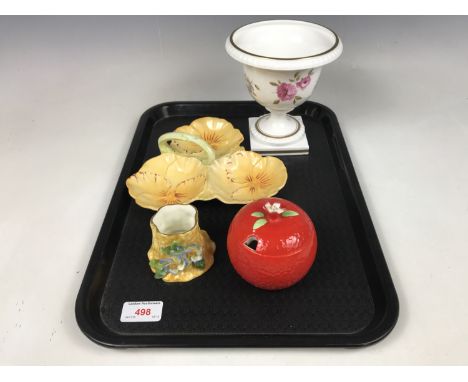 A Beswick preserve pot and a dish, together with a Royal Worcester Marissa pattern vase and one other