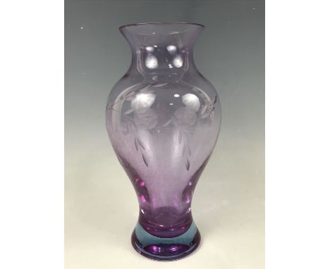 A boxed Caithness Glass Wildrose Chinese vase, in ruby, having wheel-cut decoration, 25 cm 