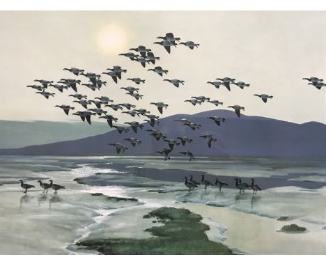 After Sir Peter Scott (1909-1989) Solway barnacles at flight, offset lithographic print, pencil signed by the artist in penci