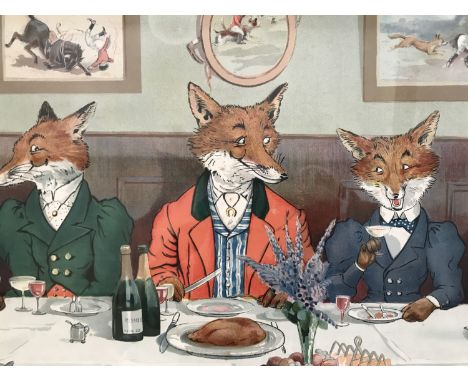 After Harry B Neilson Mr Fox's Hunt Breakfast on Christmas Day, offset lithograph, framed and mounted under glass, 40 x 76 cm