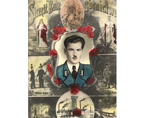 A mid 20th Century Polish photographic print commemorating a miner, 43 cm x 33 cm