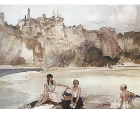 After Sir William Russell Flint (1880-1969) The First Arrivals, offset lithographic print, signed by the artist to the margin