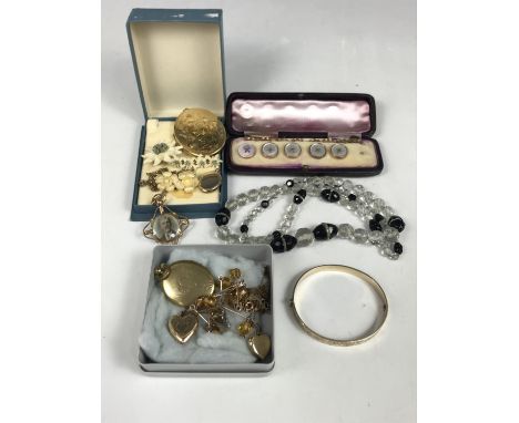 Edwardian and later rolled-gold and other jewellery, including a pendant locket containing photographs, heart-shaped and othe