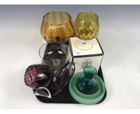 Sundry items of studio and other glass, including a Victorian sugar basin with hollow-blown stem