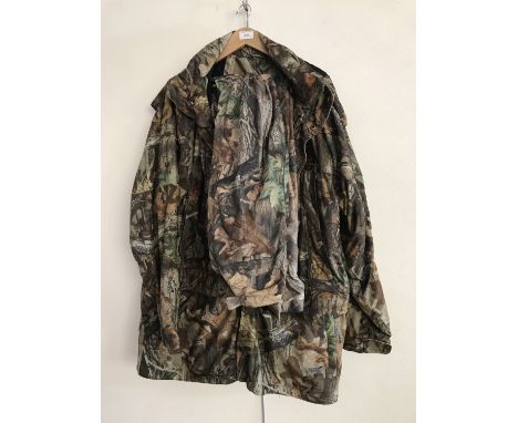A gentleman's Deerhunter Advantage Timber camouflage hunting jacket, size 58, together with a matching pair of trousers, size