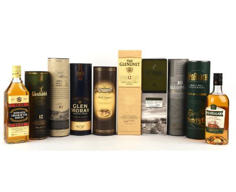 Whiskey, Cardhu 12year, Speyside 12yr (2 bottles), Glenfiddich Special Reserve,  Glenfiddich 15yr, Longmorn 15yr, Benriach, I