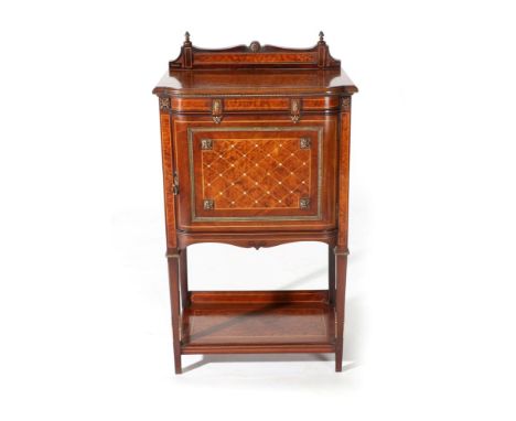 An Amboyna, Mahogany and Gilt Metal Mounted Side Cabinet, late 19th/early 20th century style, in Louis XVI style, with galler