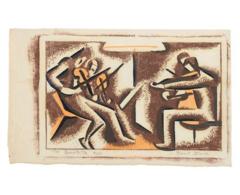 Dorrit Black (1891-1951) Australian  ''The Quartet'' Signed, inscribed and numbered 4/50, linocut printed in colours, 17cm by