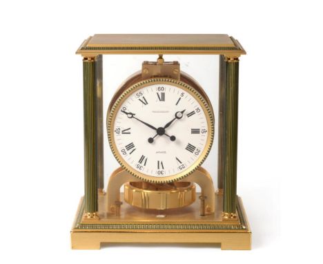 A Brass Atmos Clock, signed Jaeger LeCoultre, model: Vendome, second half 20th century, case with glazed side panels, fluted 