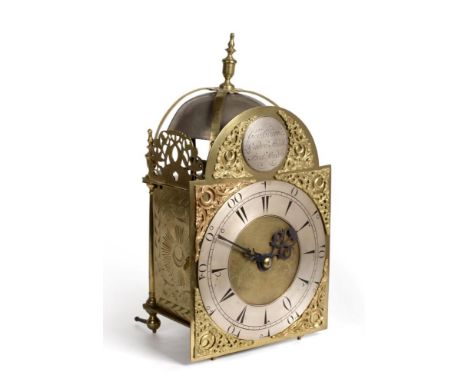 An 18th Century Turkish Market Arched Brass Dial Lantern Clock, signed Geo Clarke, Leaden Hall Street, London, circa 1760, 8-