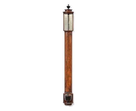 A Good George III Mahogany Bowfront Stick Barometer, signed J Ramsden, London, circa 1790, urn finial, concealed mercury tube