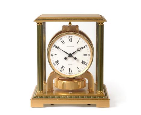 A Brass Atmos Clock, signed Jaeger LeCoultre, model: Vendome, second half 20th century, case with fluted columns, 4-1/4-inch 