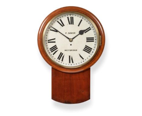 A Mahogany Drop Dial Wall Timepiece, signed F.Souch, Weybridge, circa 1890, side and bottom doors, 14-inch painted dial with 