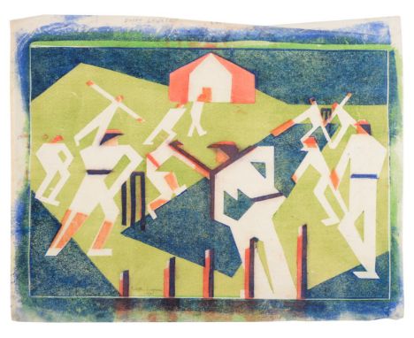 Edith Lawrence (1890-1973) ''Cricket'' Signed, inscribed and numbered 10/25 in pencil, priced £2.2.0, a linocut printed in co