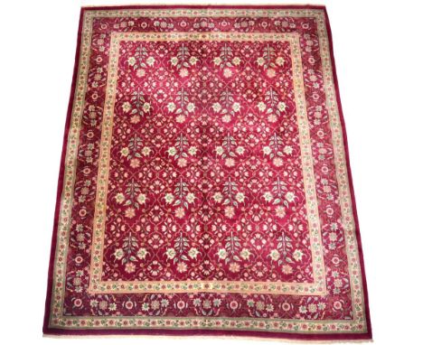 17th Century Mughal Design Carpet India, late 20th century The raspberry field with a one way lattice design of semi naturali