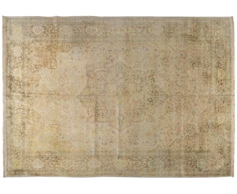 Large Silk Carpet, Probably Turkey, modernThe cream field of floral vines centred by a pole medallion framed by spandrels and