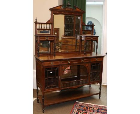 Edwards & Roberts: A Late Victorian Mahogany, Satinwood Banded and Ebony Strung Chiffonier, late 19th century, the architectu