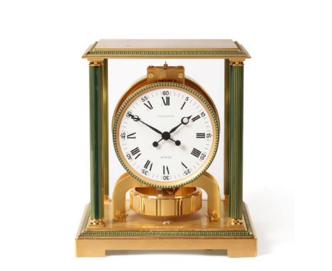 A Brass Atmos Clock, signed Jaeger LeCoultre, model: Vendome, second half 20th century, case with fluted columns, 4-1/4-inch 