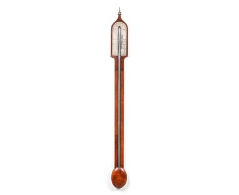 A Mahogany Stick Barometer, signed Molliner, Edinburgh, circa 1800, exposed mercury tube, single vernier signed dial signed, 