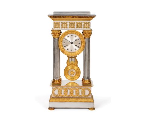 A Fine Neo-Classical Ormolu and Silvered Portico Mantel Clock, signed J B Roemaet A Gand, circa 1845, portico case with acant