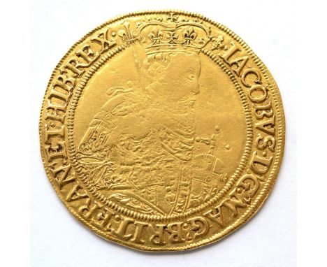 James I Gold Unite, second coinage (1604-19) MM lis, obv. IACOBVS D G MAG BRIT FRAN ET HIB REX around crowned half-length sec