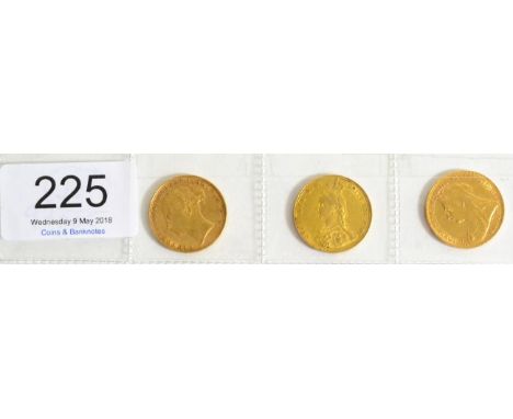 Victoria, 3 x Sovereigns comprising: 1885 light hairlines, 1887JH trivial contact marks, light hairlines & 1895 several rim n