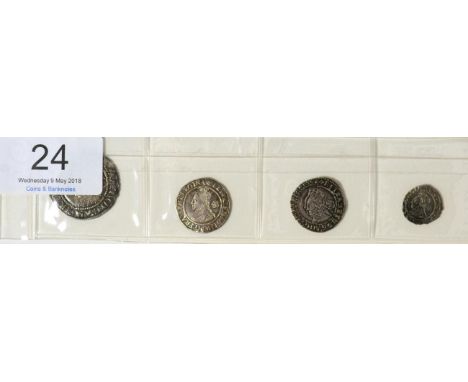 Elizabeth I, 4 x Hammered Silver Coins comprising: sixpence 1570 third/fourth issue MM castle, intermediate bust, ear showing