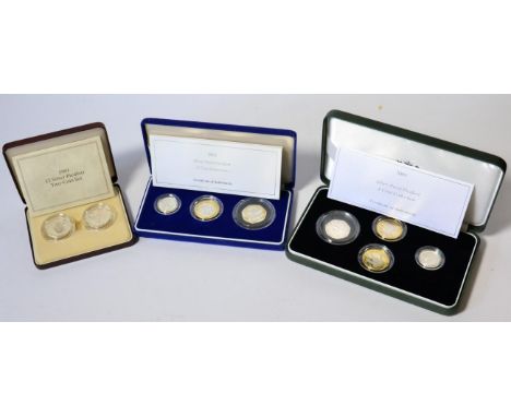 3 x Silver Proof Piedfort Sets comprising; 2-coin £2 set 1989 'Tercentenary Claim of Rights' & 'Bill of Rights;' a 3-coin set