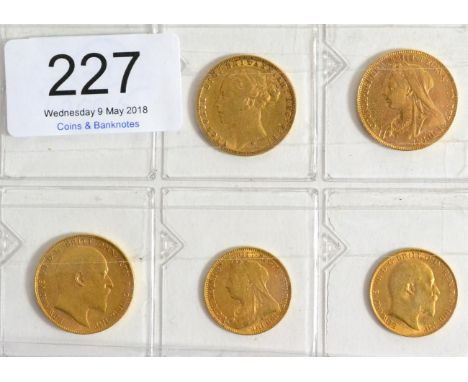 3 x Sovereigns comprising:  Victoria 1875S & 1900 sometime cleaned & Edward VII 1902 a few light hairlines o/wise good edge &