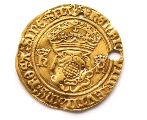 Henry VIII Gold Crown of the Double Rose, second coinage (1526-44), MM rose; obv. HENRIC VIII RVTILANS ROSA SINE SPIA around 