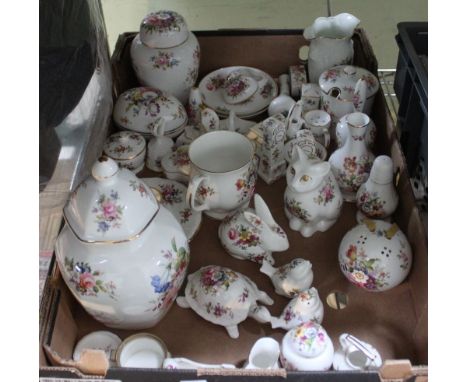 A collection of Hammersley Bone China with posy decoration, includes lidded vase, chamber stick, figurines, etc