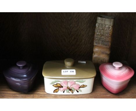 Two Le Creuset heart dishes, together with a Worcester dish &amp; Troika style vase