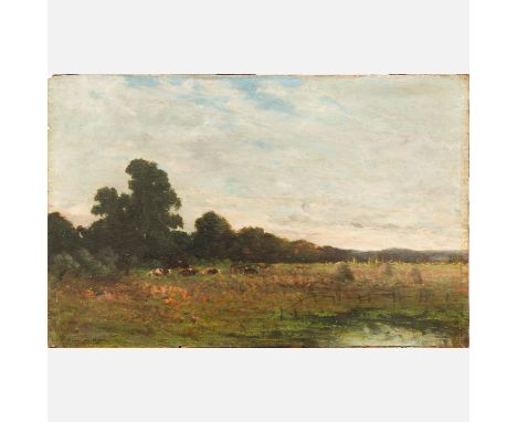 Unknown artist late 19th Century, Cows in landscape, oil on wooden panel, signed bottom left. 37X58cm
