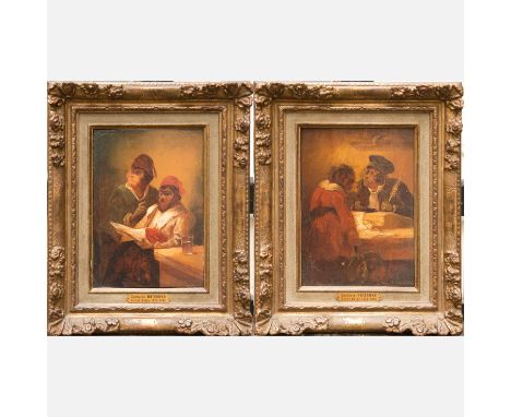 Zacharie Noterman (1820-1890), Pair of paintings with monkeys, oil on wooden panel, framed, signed; 23x16 cm