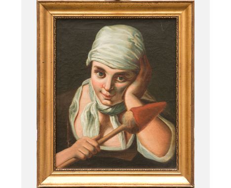 Giacomo Ceruti (1698-1767)-manner. Portrait of a girl with wool, oil on canvas; 53x42cm, framed