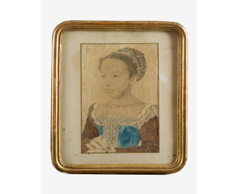 Francoise Clouet (1510-1572)-manner, Portrait of a young girl, on paper, framed, under glass. 28x19 cm 