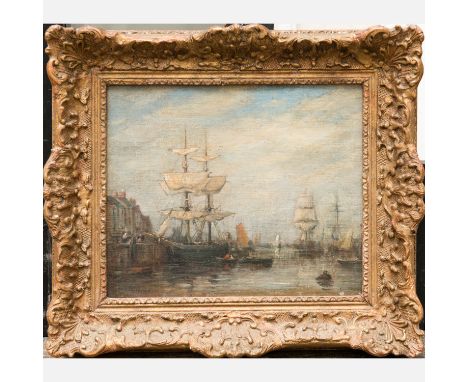 Eugène Boudin (1824-1898)-attributed, Calais Harbour, oil on canvas on wooden  panel; signed and dated bottom left 1888 and d