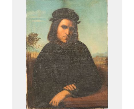 Raffaello Sanzio da Urbino (1483-1520)-after, Self portrait in landscape. 68X51cm