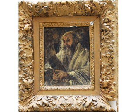Alois Heinrich Priechenfried (1867–1953)-attributed, Portrait of a Jewish scholar with book, oil on wooden panel, framed. 17,