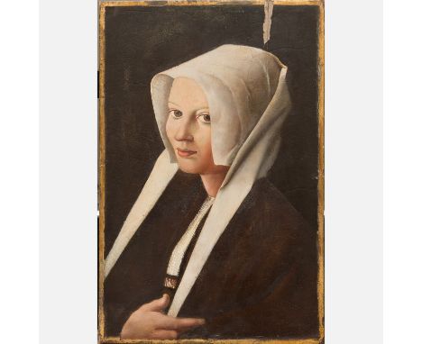Artist 18th/19th Century, Female portrait, oil on wooden panel, damages. 59X39cm 