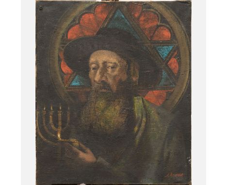 Eastern artist early 20th Century, Portrait of a Jewish man with oil lamp, signed bottom right; 60x49cm