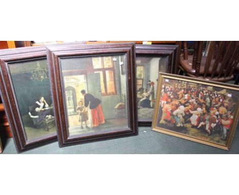 After Brueghal "The Wedding Dance" framed colour print together with three other framed prints of Old Masters (4)