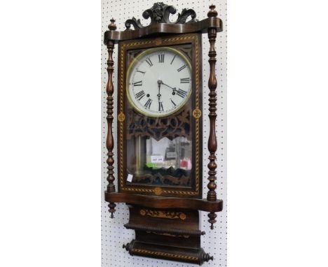 A 19th century rosewood cased clock, satinwood & ebony inlay (key in office)