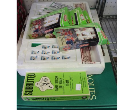 A Jacques boxed wooden connect four game, with a quantity of Subbuteo