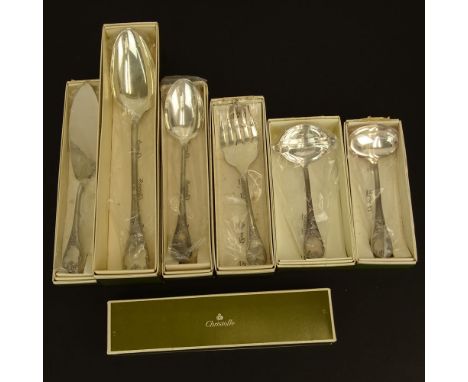 Lot of Six (6) Christofle "Marly" Silver Plate Serving Pieces. Includes: serving spoon, stuffing spoon, fat & lean ladle, sau