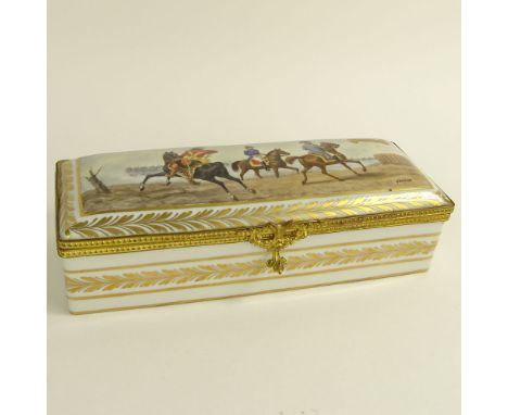 Antique French Porcelain Hand Painted Glove Box. Artist signed Garnier, Makers mark on bottom. Light wear or in good conditio